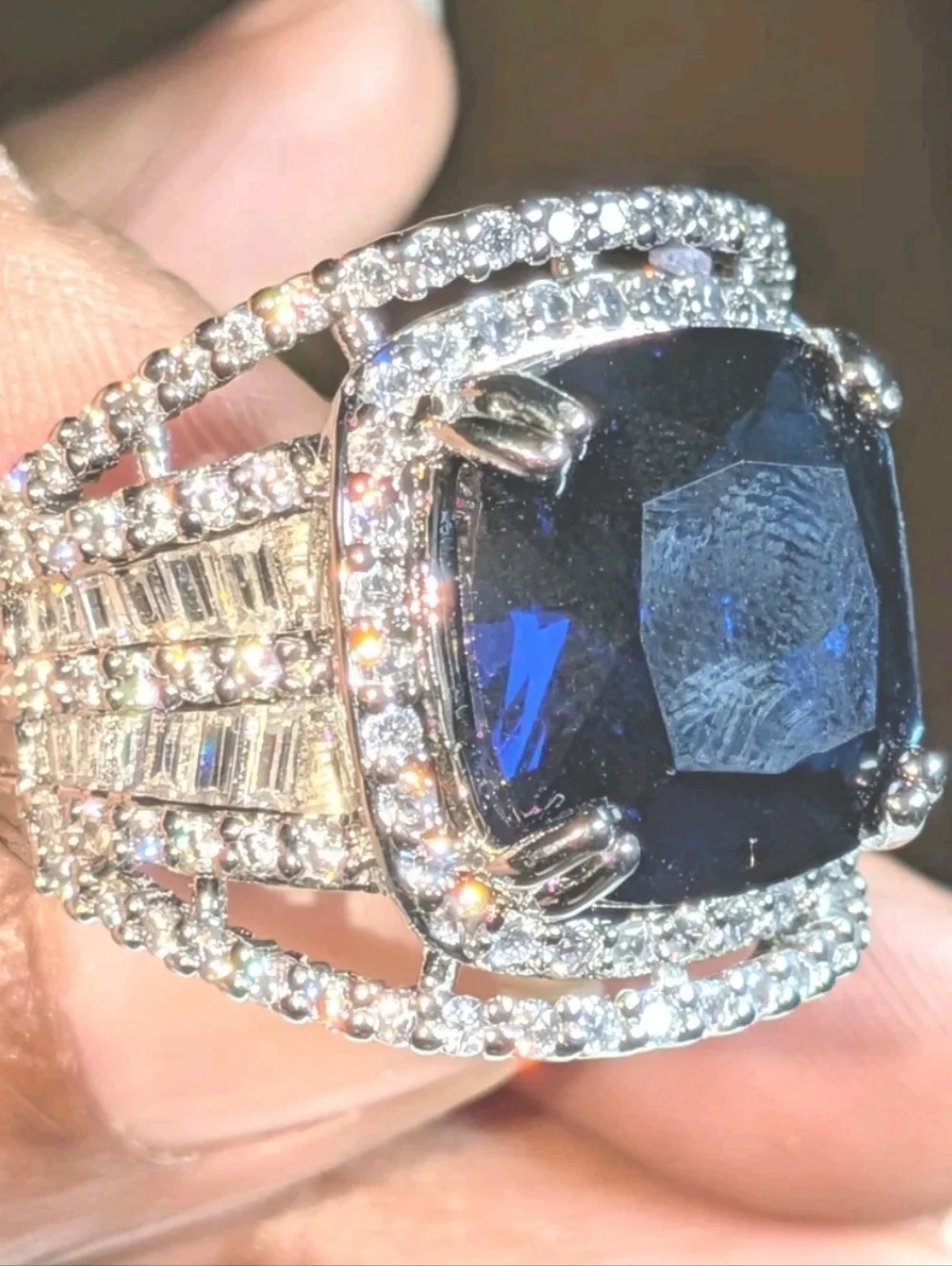 Sparkling Lab Created Sapphire 12.12CT Clean 2.48CT Shiny Clear CZ Stunning Ring